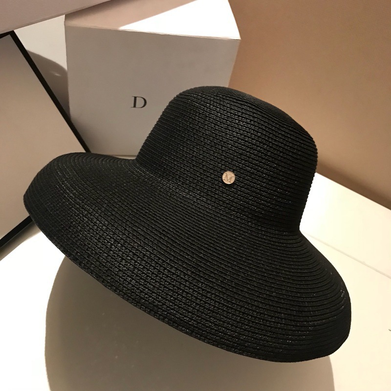 huifeng女神帽子钟形宽檐纸草帽复古赫本风出游凹造型遮阳防晒帽