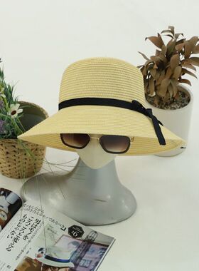 新款草帽海边沙滩帽子女夏气质百搭时尚太阳帽防晒防紫外线