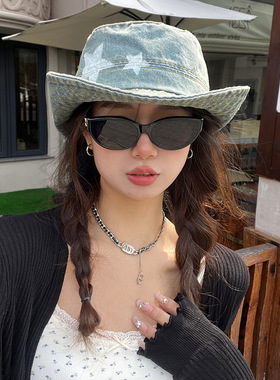 2024新款复古做旧水洗西部牛仔渔夫帽子女遮阳防晒帽百搭登山帽