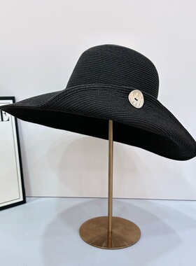 帽子女春夏新款赫本风黑色草帽前长后短显脸小防晒遮阳帽太阳帽