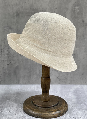 日本款和纸帽子女卷边小帽沿渔夫帽透气可折叠优雅盆帽凉帽