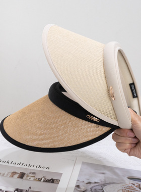 日系防uv复合遮阳空顶帽子女春夏户外通勤发箍帽撞色防晒太阳帽