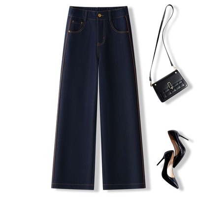 窄版直筒牛仔裤女2025春秋新款高腰显瘦小个子阔腿裤流行爆款女裤