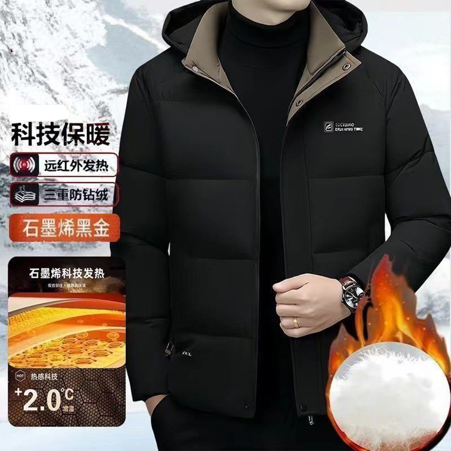 铂瑾大牌加绒羽绒服2026秋冬新款保暖外套中年男士棉衣爸爸装棉a4