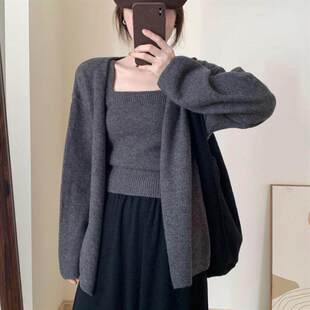 晓晓精致女装纯色休闲宽松吊带背心两件套秋新款通勤上衣内搭套a4