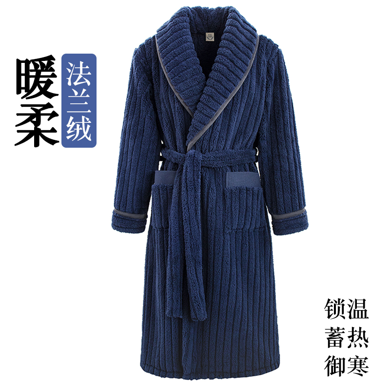 法兰绒睡袍优美纺聚酯纤维男士