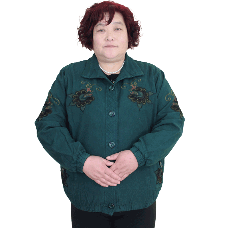 春秋棉质外套大码夹克上衣绣花妈妈装翻领女200斤早春奶奶装开衫