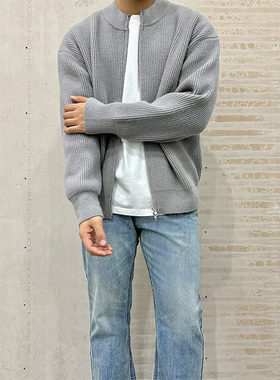 ANYWEAR 廓形双开拉链毛衣外套春季cleanfit坑条设计立领针织开衫