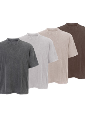 ANYWEAR  300G短袖上衣男夏季复古高级感百搭纯棉重磅水洗做旧T恤