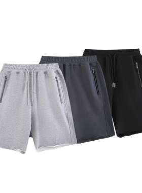 ANYWEAR 纯棉卷边短裤卫裤夏季拉链口袋运动抽绳纯色休闲五分裤