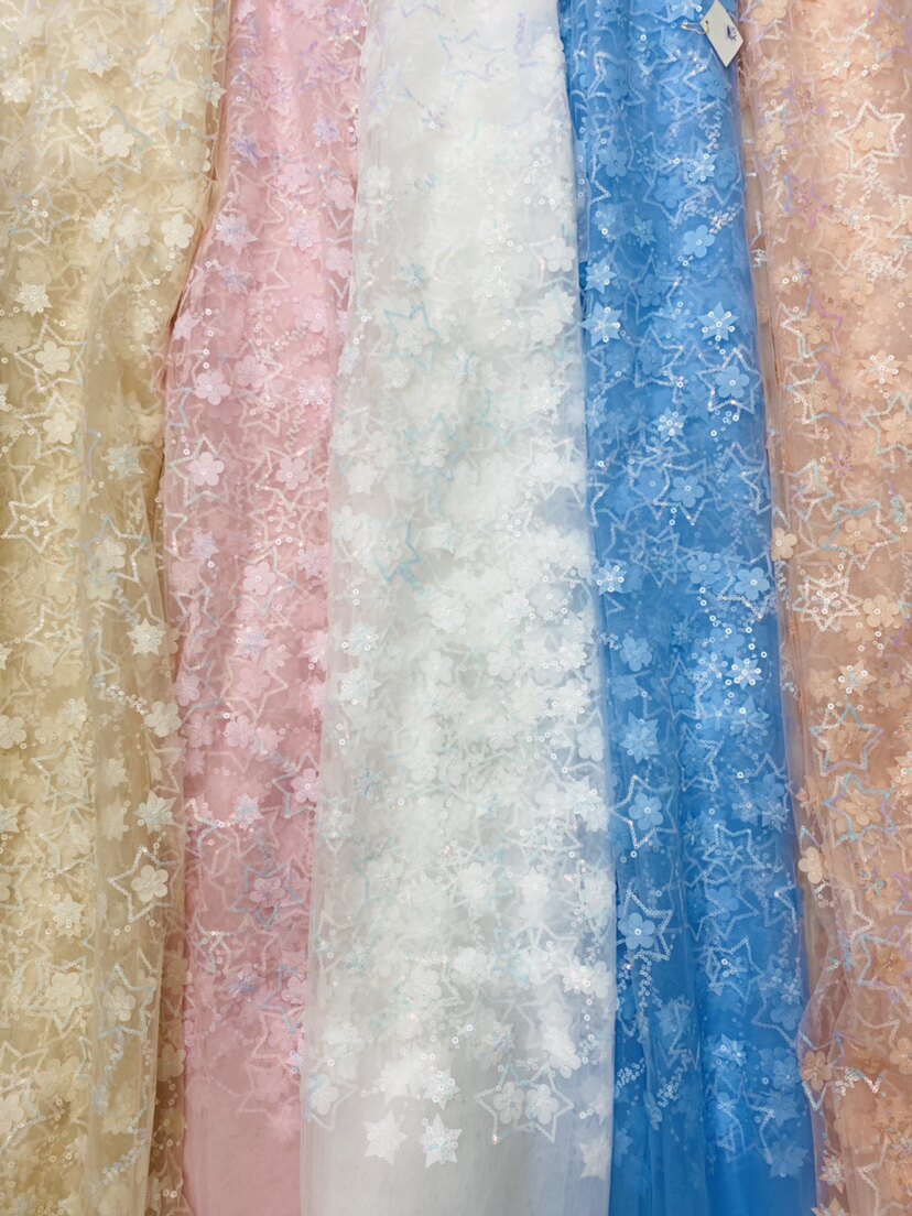 新品上架甜美清新风格满幅星空意境亮片刺绣蕾丝 多款颜色可选diy