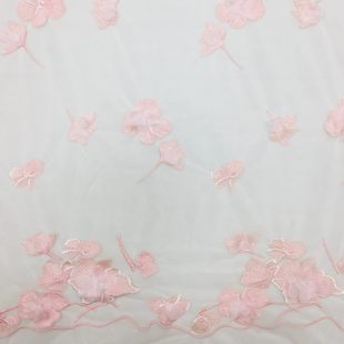 手工DIY 柔软蕾丝婚纱汉服面料服装 立体小花银杏叶刺绣 网纱布料