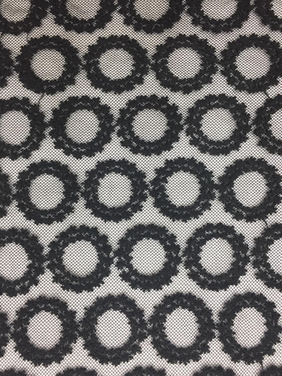 纯色黑色双圆圈星型蕾丝 柔软刺绣婚纱汉服旗袍服装设计手工DIY