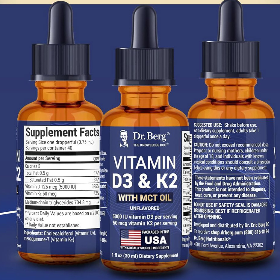 Dr. Berg Vitamin D3 K2 with Zinc & MCT Oil Liquid Supplement