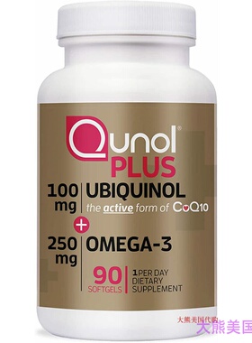 Qunol Plus 100mg Ubiquinol + 250mg Omega-3, 90 Softgels