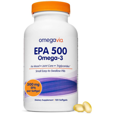 OmegaVia EPA 500 Omega-3 Fish Oil, 120 Capsules, 500 mg EPA
