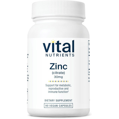 Vital Nutrients Zinc (Citrate) 30 mg,90 Vegetarian Capsules