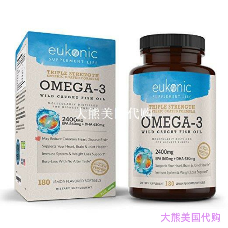 Eukonic Omega-3 Wild Caught Fish Oil 2400 mg, 180 Softgels