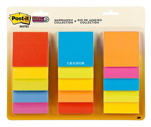 Post-it Super Sticky Notes, 3 x 3 in, 15 Pads, 654-15SSMULTI