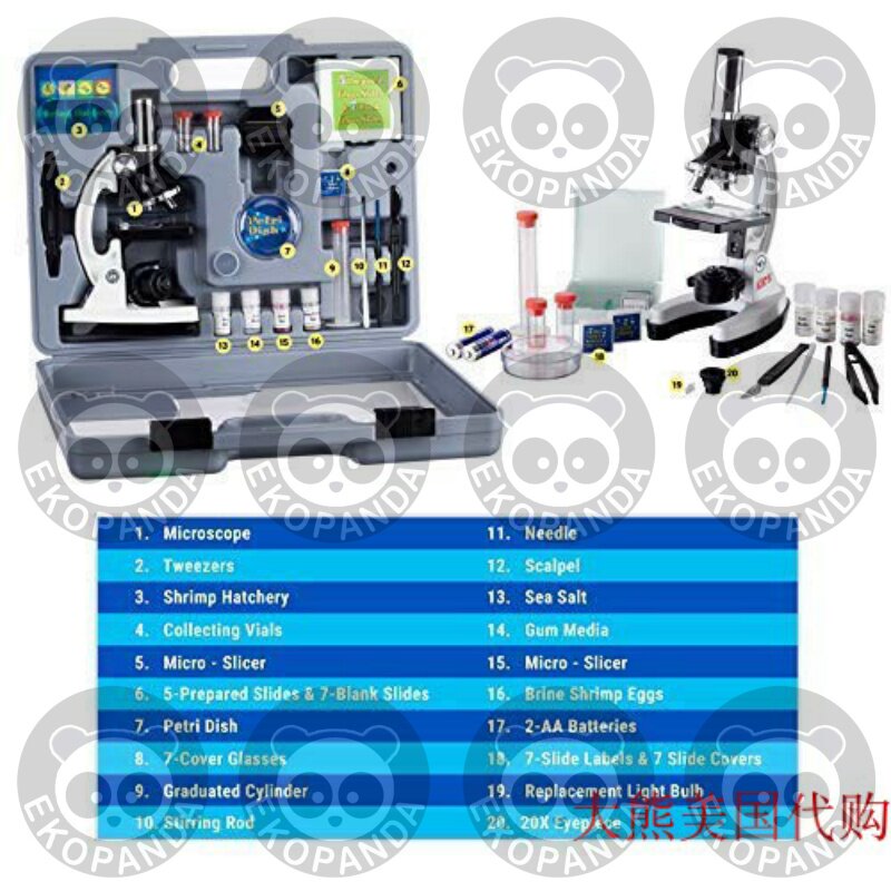 AMSCOPE 120X-1200X 52개 어린이용 초급 현미경 줄기 키트