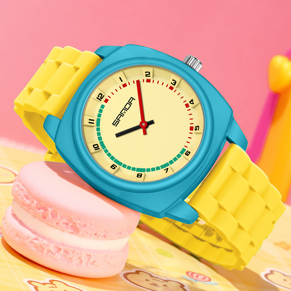 潮流多巴胺撞色手表初高中学生儿童静音考试专用可爱糖果色高颜值