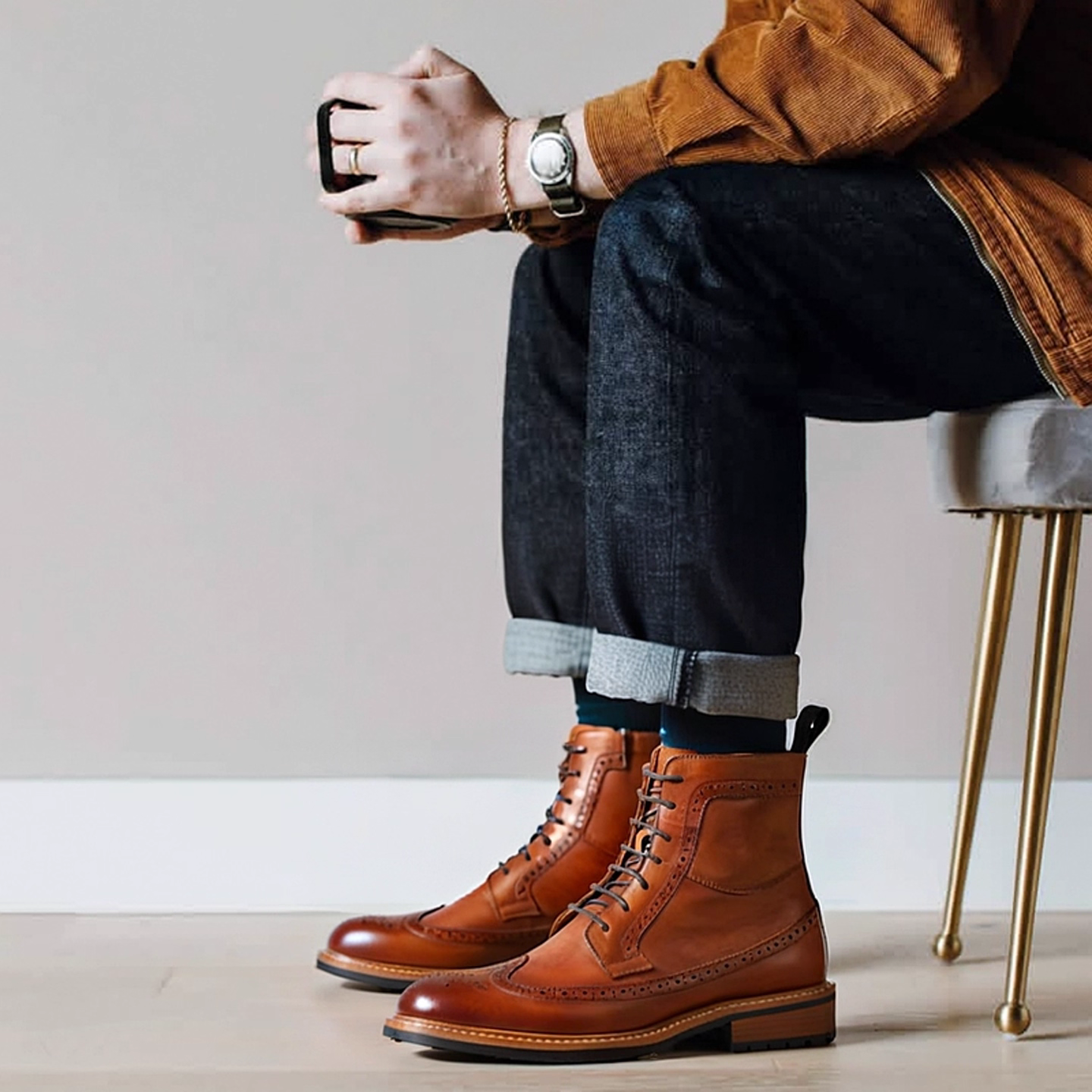 弓长梦男鞋新款高帮头层真皮英伦马丁靴男布洛克雕花靴子工装靴,流行男鞋,马丁靴,淘宝优惠券,粉丝福利购,淘宝优惠卷