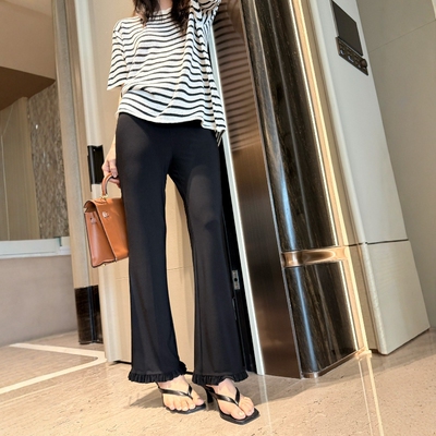摩登197高腰木耳边直筒九分裤女