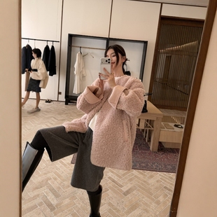 H162 加厚保暖皮毛一体外套 摩登197羊羔毛中长款 大衣女2025冬新款