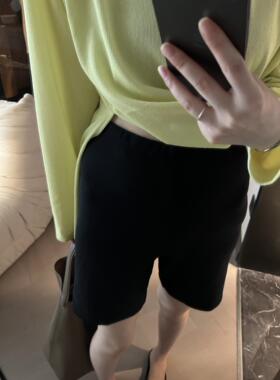 摩登197时尚休闲弹力显瘦短裤女秋季新款百搭黑色高腰打底裤 7230