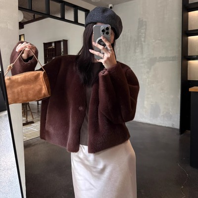 摩登197皮毛一体仿貂毛皮草外套