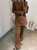 爆款 摩登197韩版 女秋季 套装 圆领宽松休闲两件套7806 针织坑条时尚