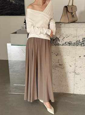 摩登197高腰垂感半身裙女2026春季新款显瘦侧开叉A字大摆伞裙H256