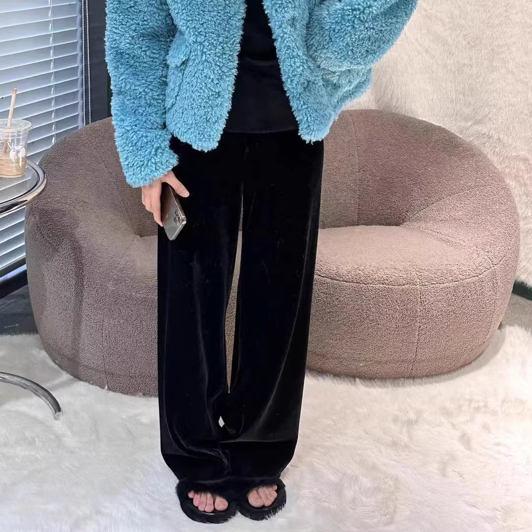 高腰休闲摩登197加绒丝绒直筒裤