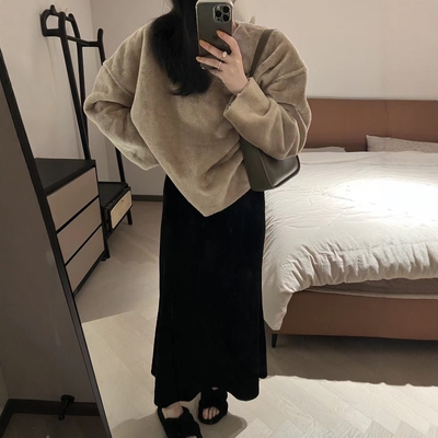 摩登197高腰加绒丝绒鱼尾半身裙