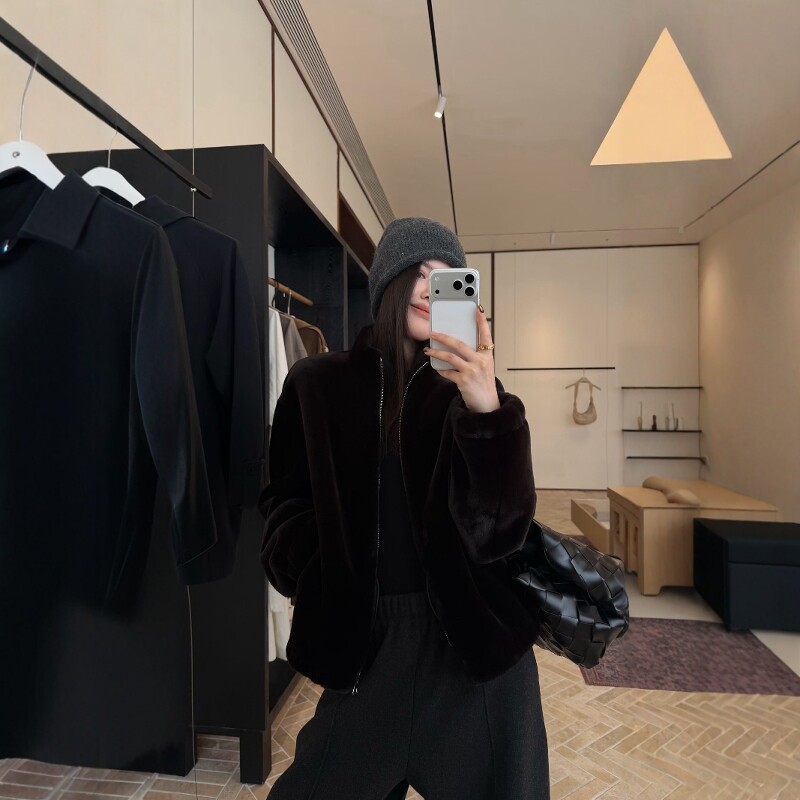 摩登197仿水貂毛皮草外套女2026冬新款立领拉链环保貂毛外套95680