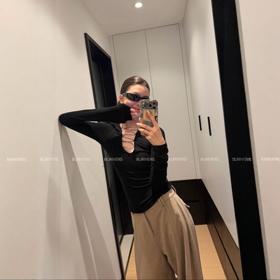 BURIVERS性感深V领两穿长袖T恤