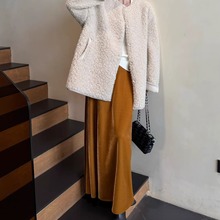 摩登197高腰垂感丝绒半身裙女2025冬季新款加绒a字伞状鱼尾裙7850