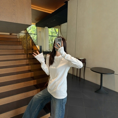 摩登197莫代尔棉针织圆领长袖T恤