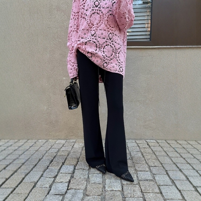 摩登197高腰抽绳微喇显瘦休闲裤