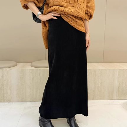 摩登197灯芯绒半身裙女2025冬新款高腰显瘦垂感后开叉直筒裙 7321