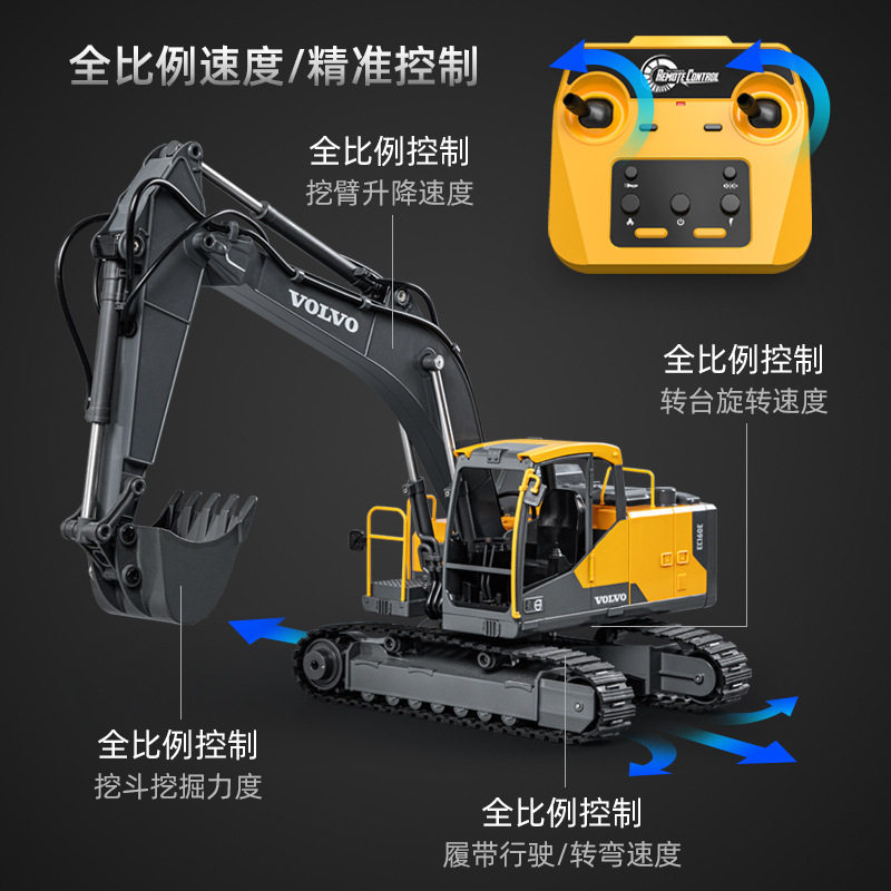 双鹰E598挖掘机沃尔沃三合一电动遥控合金挖土机工程车儿童玩具