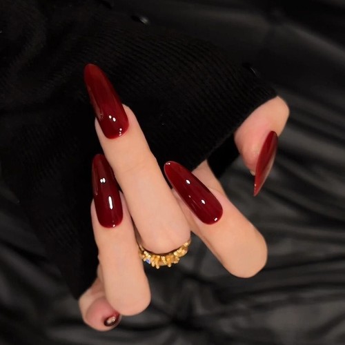 秋冬显白新年款红色纯手工定制穿戴甲红宝石纯色可拆卸美甲成品
