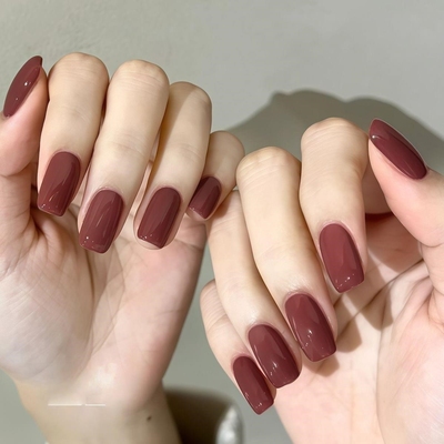 纯手工穿戴甲梅粉荔枝纯色美甲短款2025新年款高级感春天成品显白