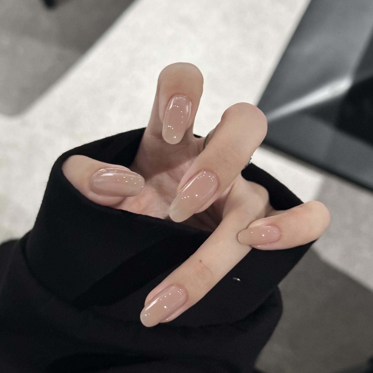 甄嬛裸色冰透华妃同款纯色裸肤色美甲贴片手工穿戴甲中长款假指甲