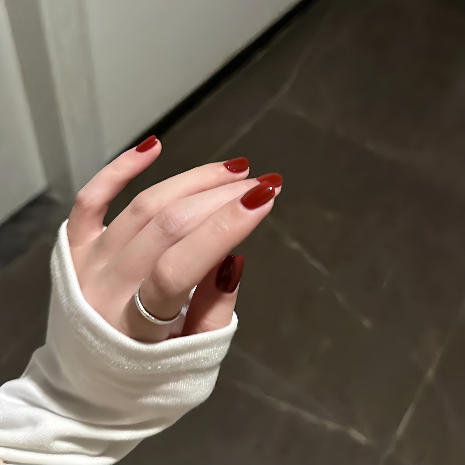 手工穿戴美甲酒红色美甲欧美简约百搭穿戴甲短款假指甲贴片防水