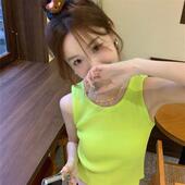 上衣外穿 外穿无袖 针织小吊带背心女内搭夏季 荧光绿甜辣妹辣妹短款