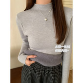 外出喂奶打底衫 哺乳上衣冬季 一体绒保暖半高领针织毛衣产后辣妈款