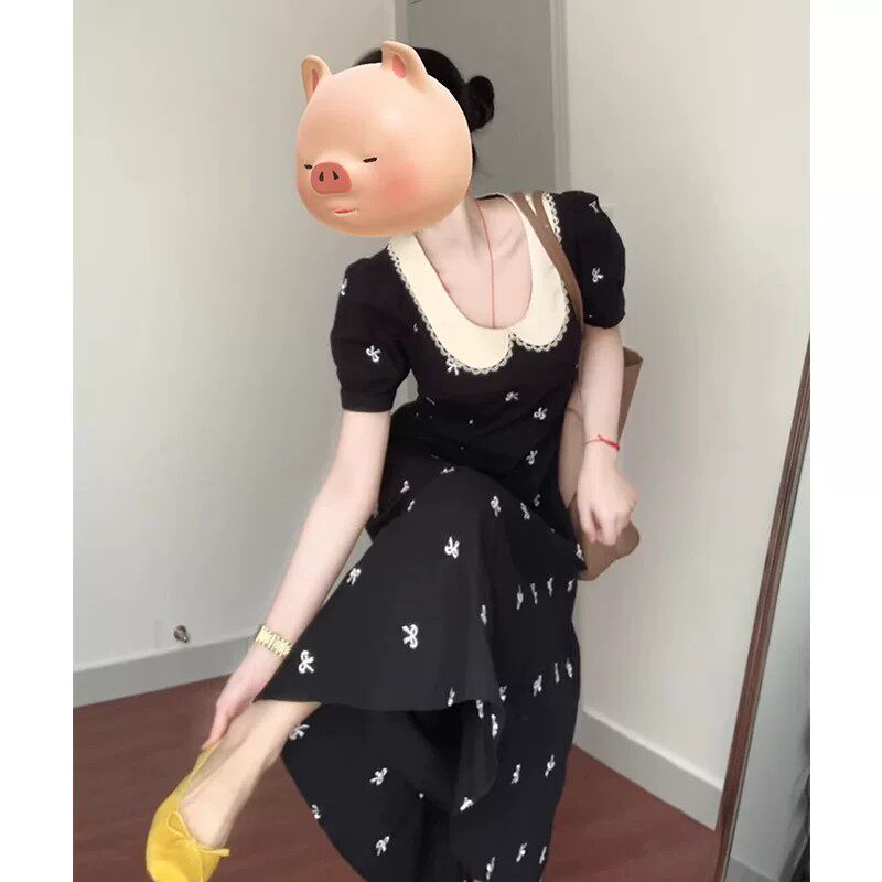 哺乳夏装外出产后娃娃领刺绣碎花长裙辣妈款收腰显瘦喂奶期连衣裙