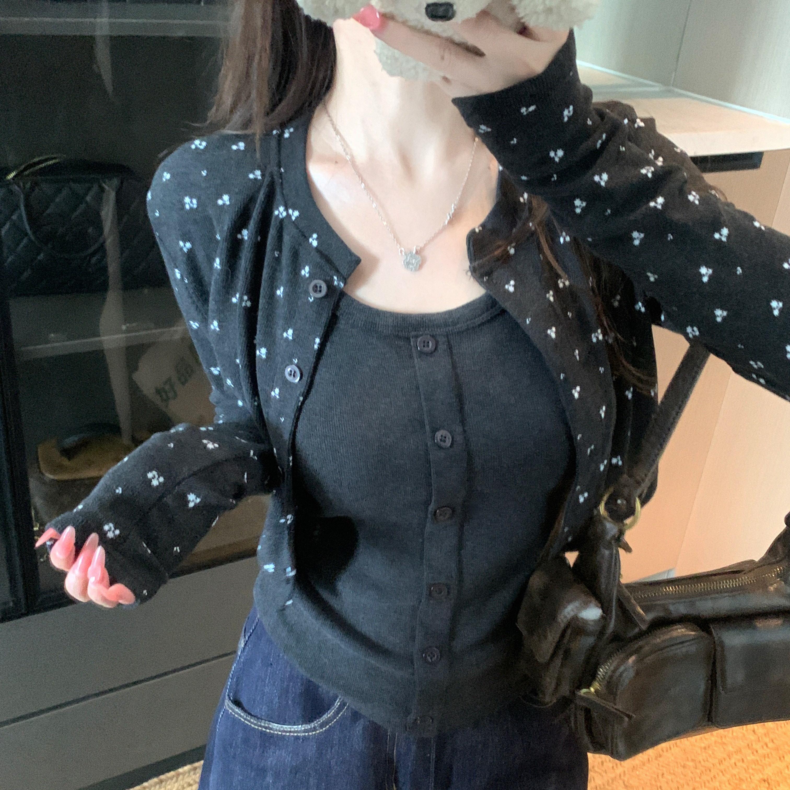 哺乳装外出大码韩系假两件碎花披肩长袖产后辣妈款显瘦喂奶期上衣