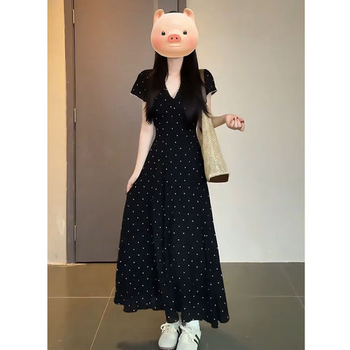 哺乳夏装外出产后穿搭赫本风波点长裙辣妈款收腰显瘦喂奶期连衣裙